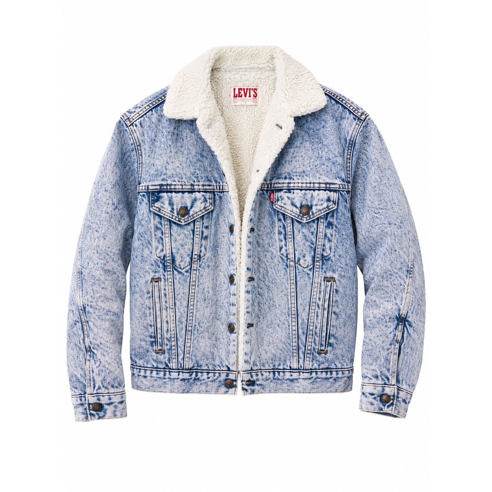 Vintage 80s Levis Sherpa Lined Acid Wash Denim Trucker Jacket Made in USA‎ Small
